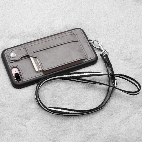 TOOVREN Upgraded iPhone 7 Plus Case, iPhone 8 Plus Wallet Case, Necklace Lanyard Case with Kickstand Card Holder, Ajust Detachable Anti-Lost Lanya...